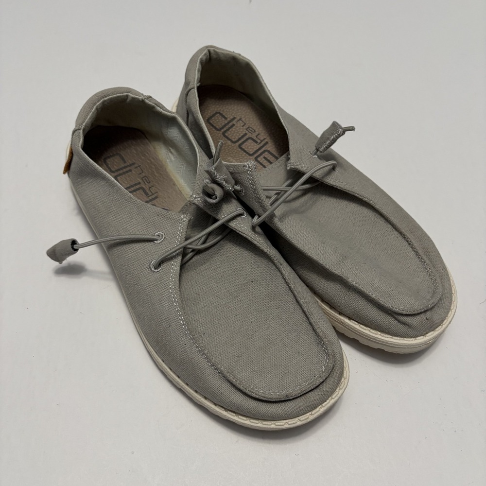 Hey Dude Womens Wendy Canvas Boat Shoe Loafers 9 Chambray Light Grey